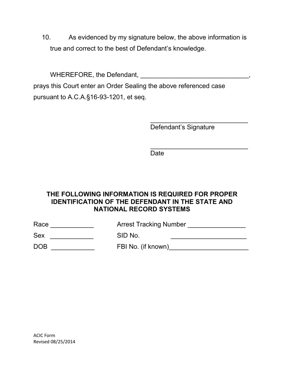 Petition to Seal Pursuant to Act 531 of 1993 ACA 16-93-1201, Et. Seq. and Act 1460 of 2013 a.c.a. 16-90-1401, Et. Seq. - Arkansas, Page 3