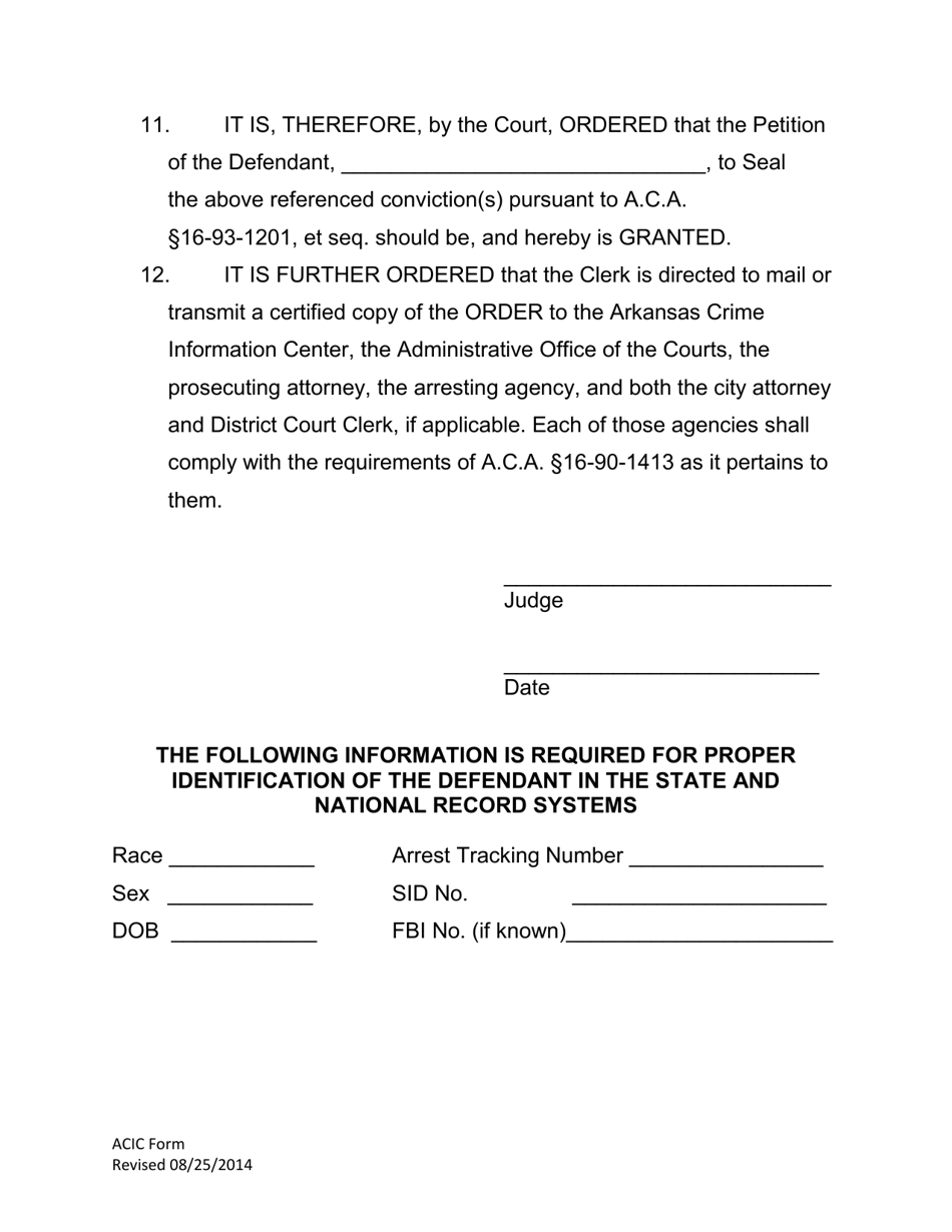 Order to Seal Pursuant to Act 531 of 1993 ACA 16-03-1201, Et. Seq. and Act 1460 of 2013 a.c.a. 16-90-1401, Et. Seq. - Arkansas, Page 3