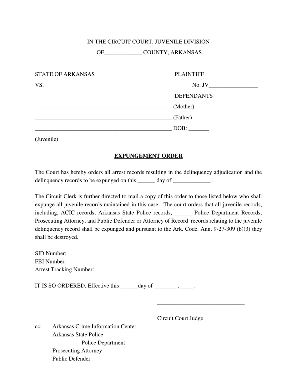 Expungement Order - Arkansas, Page 1