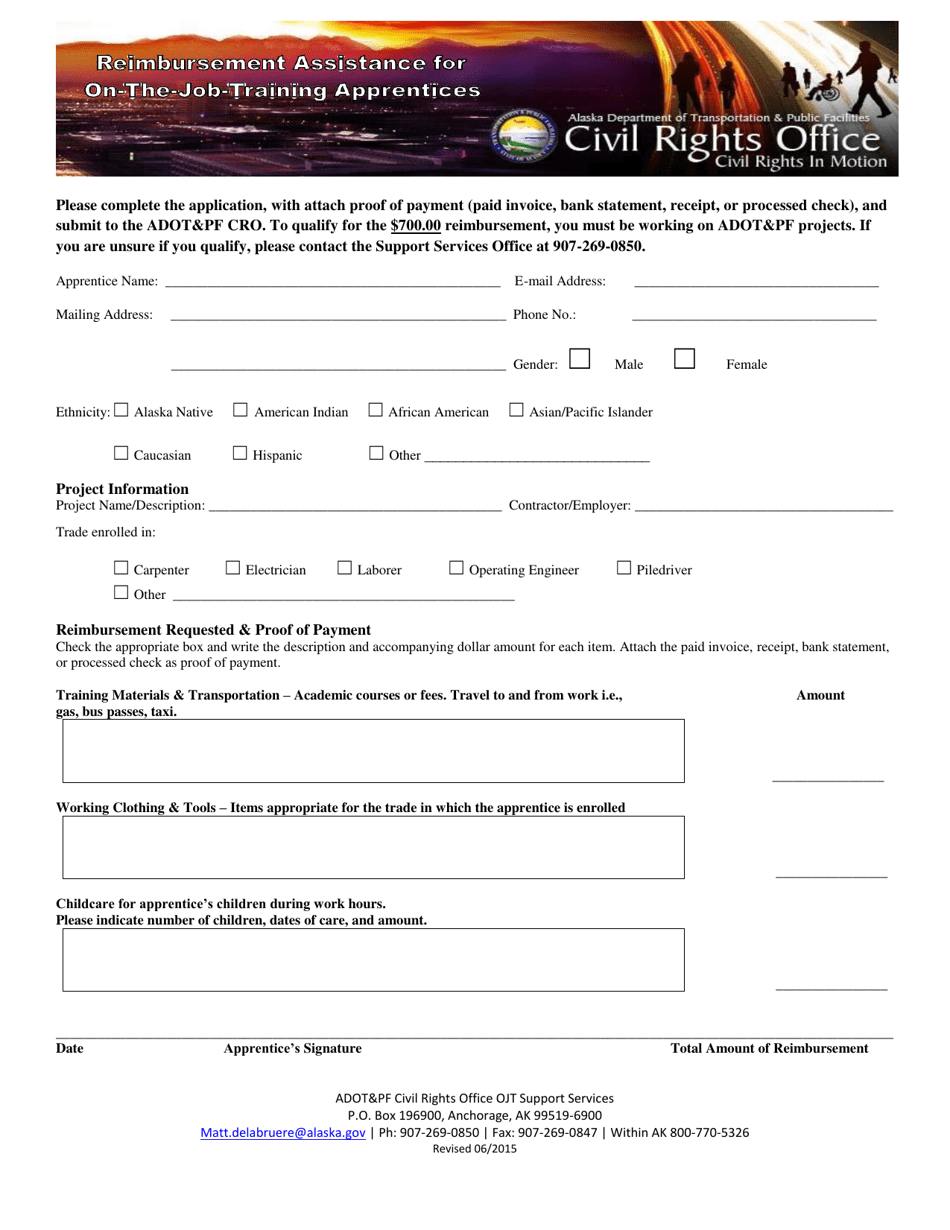 Alaska Reimbursement Assistance for onTheJobTraining Apprentices Fill Out, Sign Online and