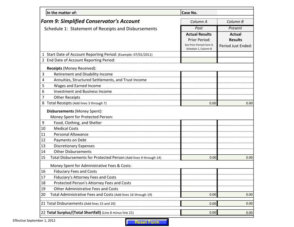 Form 9 Simplified Conservator's Account - Arizona, Page 1