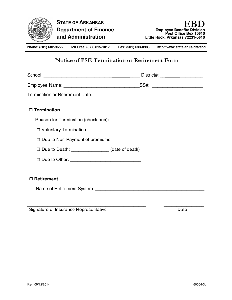 Notice of Pse Termination or Retirement Form - Arkansas, Page 1