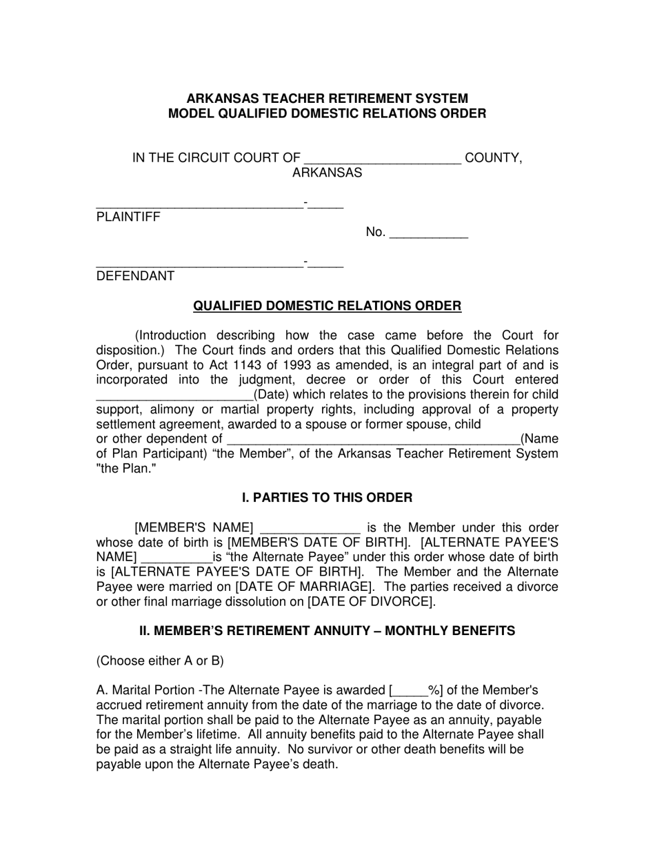 Model Qualified Domestic Relations Order - Arkansas, Page 1