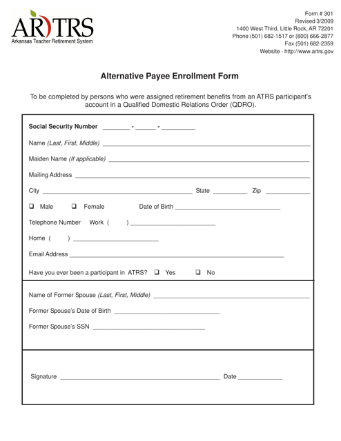 Form 301 Alternative Payee Enrollment Form - Arkansas
