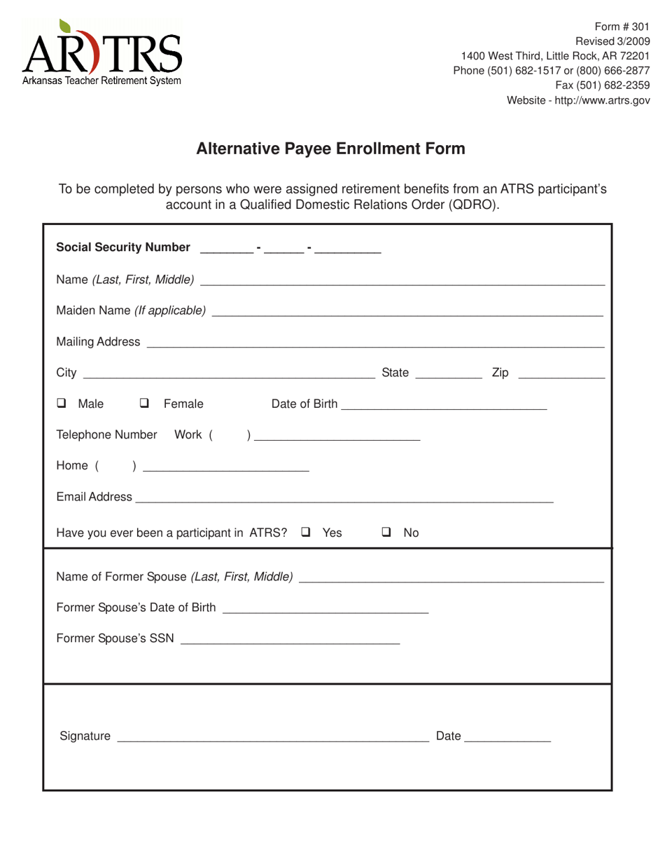 Form 301 Alternative Payee Enrollment Form - Arkansas, Page 1