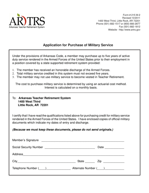 Form 215 M-2 Application for Purchase of Military Service - Arkansas