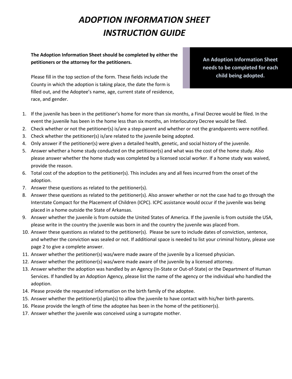 Arkansas Adoption Information Sheet Fill Out, Sign Online and
