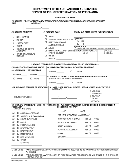 Form 06-1566 Report of Induced Termination of Pregnancy - Alaska