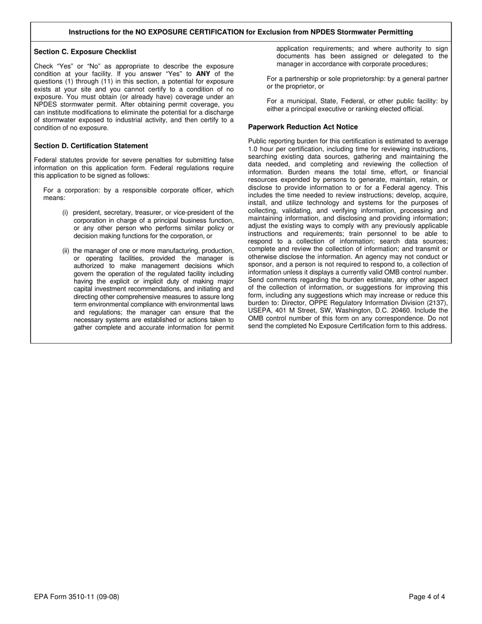 NPDES Form 3510-11 No Exposure Certification for Exclusion From Npdes Stormwater Permitting, Page 4