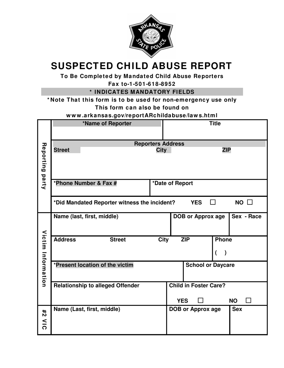 Suspected Child Abuse Report - Arkansas, Page 1