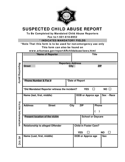 Suspected Child Abuse Report - Arkansas