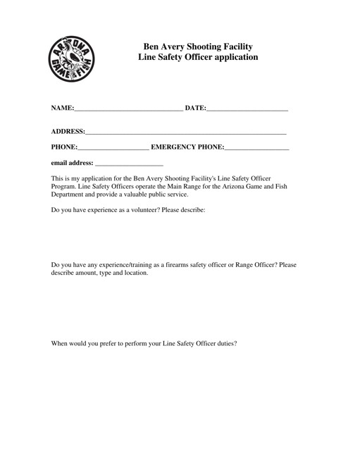 Ben Avery Shooting Facility Line Safety Officer Application - Arizona