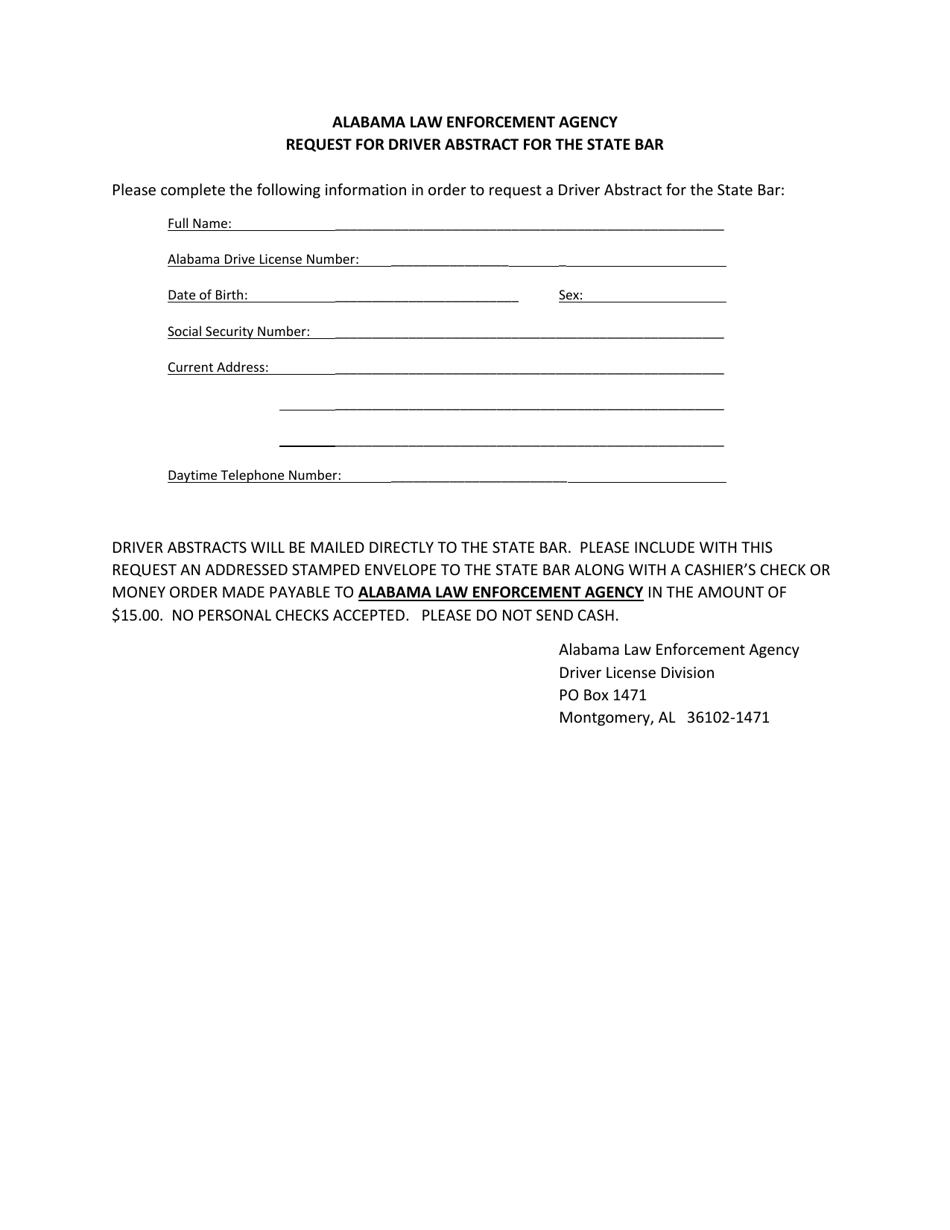 Request for Driver Abstract for the State Bar - Alabama, Page 1