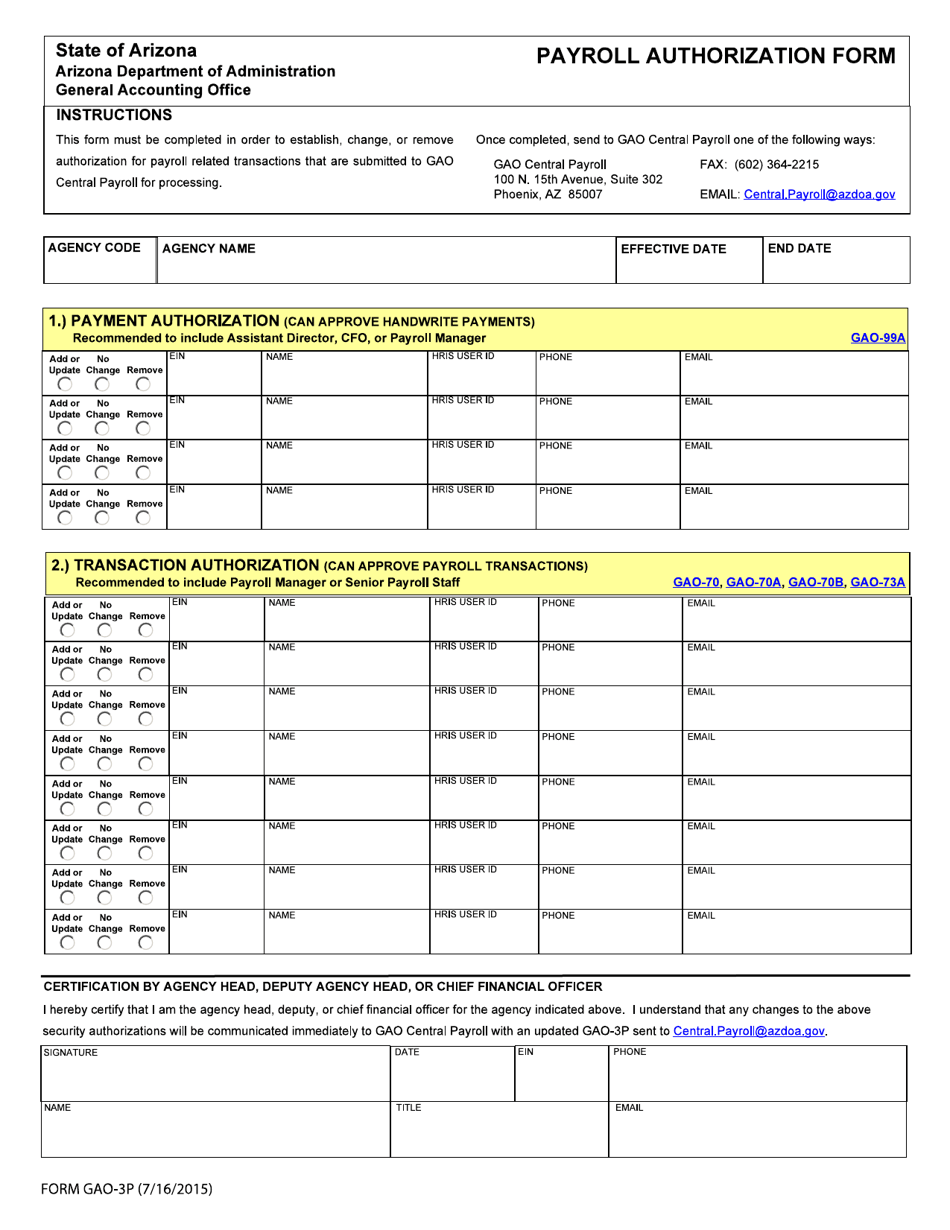 Form GAO-3P - Fill Out, Sign Online and Download Fillable PDF, Arizona ...