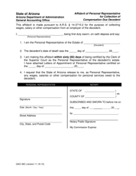 Document preview: Form GAO-36C Affidavit of Personal Representative for Collection of Compensation Due Decedent - Arizona