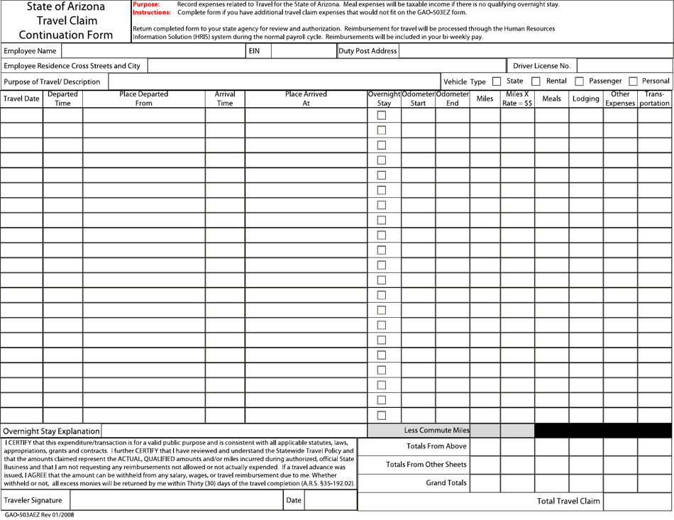 Form GAO-503AEZ - Fill Out, Sign Online and Download Fillable PDF ...