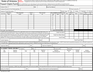 Document preview: Form GAO-503EZ State of Arizona Travel Claim Form - Arizona