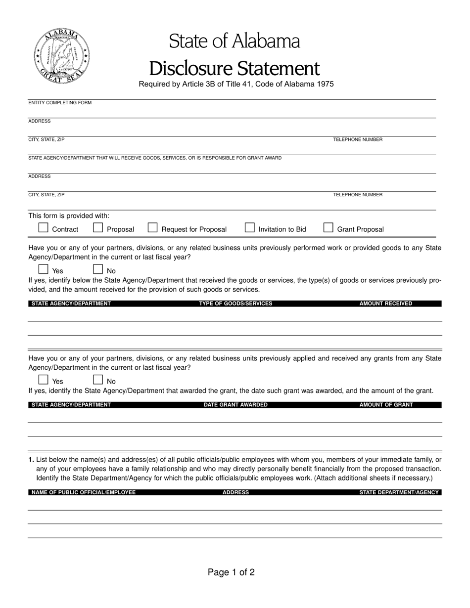 Alabama Disclosure Statement Fill Out, Sign Online and Download PDF
