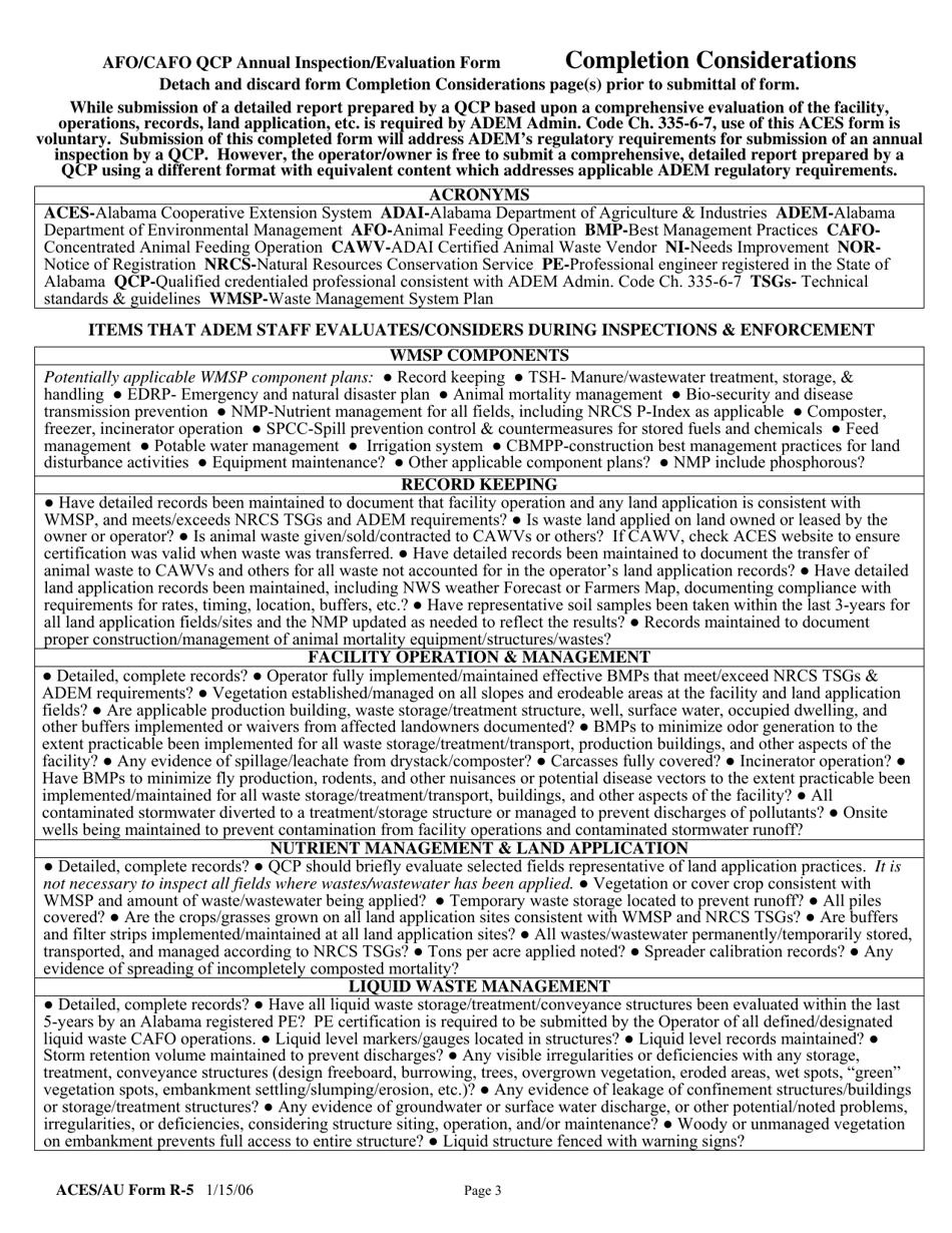 ACES / AU Form R-5 Aces Afo / Cafo Qcp Annual Inspection / Evaluation Form - Alabama, Page 3