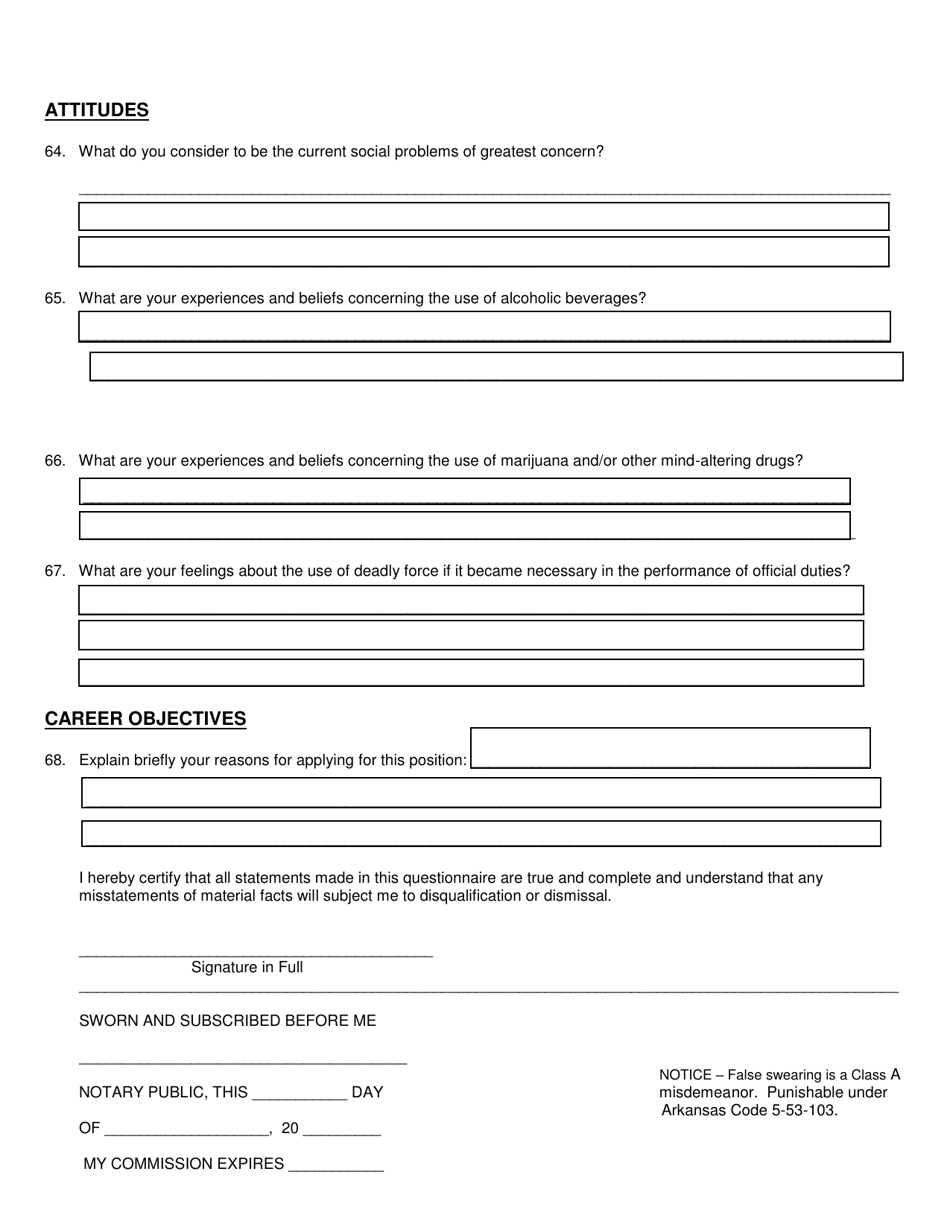 Form F-3 Personal History Statement - Arkansas, Page 11