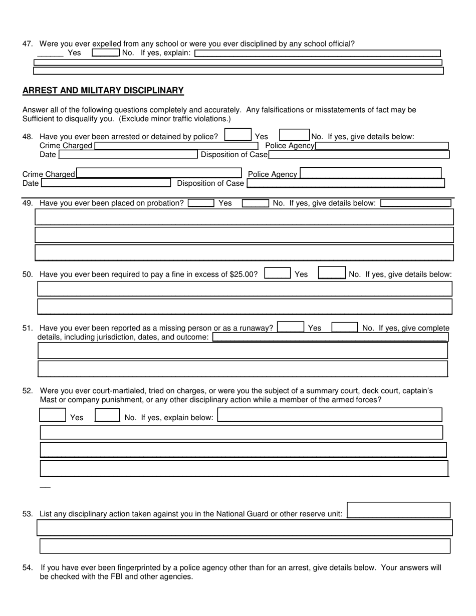 Form F-3 Personal History Statement - Arkansas, Page 9