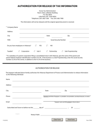 Document preview: Form ET007 Authorization for Release of Tax Information - Arkansas