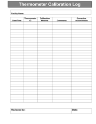 Vermont Thermometer Calibration Log Download Printable PDF Templateroller   Page 1 Thumb 