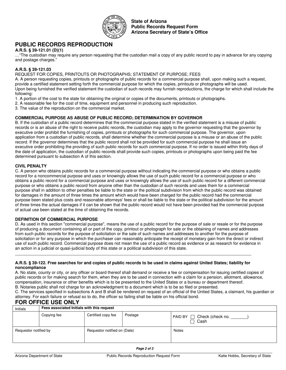 Public Records Reproduction Request - Arizona, Page 2