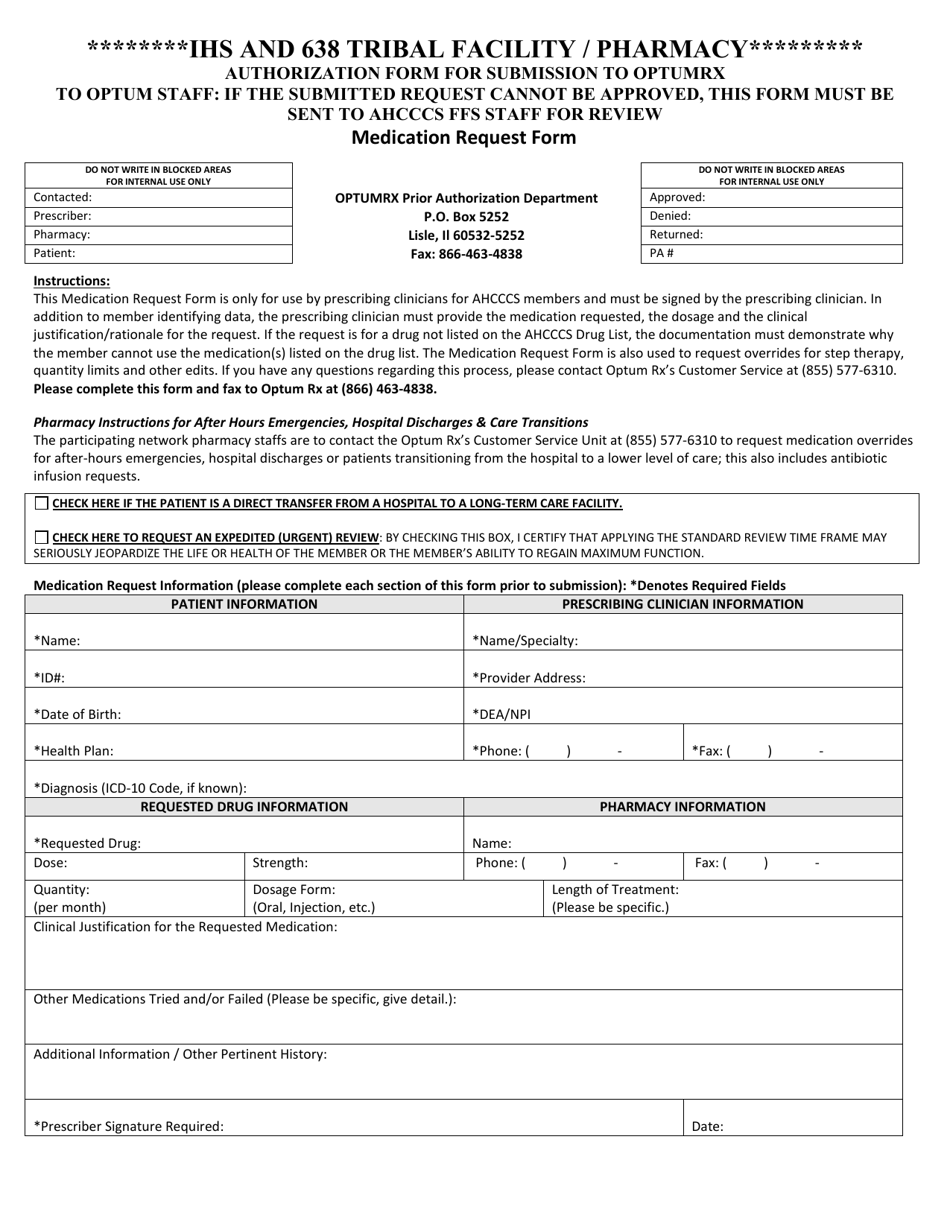 Prior Authorization Form (Optum Rx) for Ihs and 638 Tribal Facilities / Pharmacies - Arizona, Page 1
