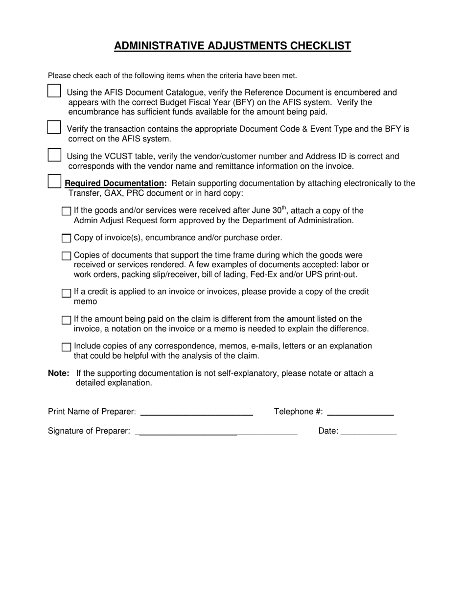 Administrative Adjustments Checklist - Arizona, Page 1