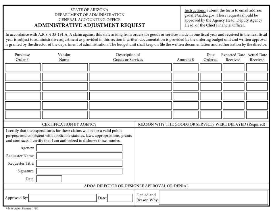 Arizona Administrative Adjustment Request Fill Out, Sign Online and