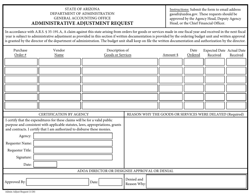 Administrative Adjustment Request - Arizona, Page 1