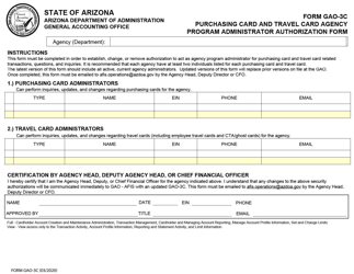 Document preview: Form GAO-3C Purchasing Card and Travel Card Agency Program Administrator Authorization Form - Arizona