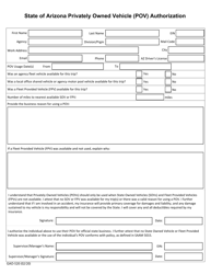 Document preview: Form GAO-520 State of Arizona Privately Owned Vehicle (Pov) Authorization - Arizona