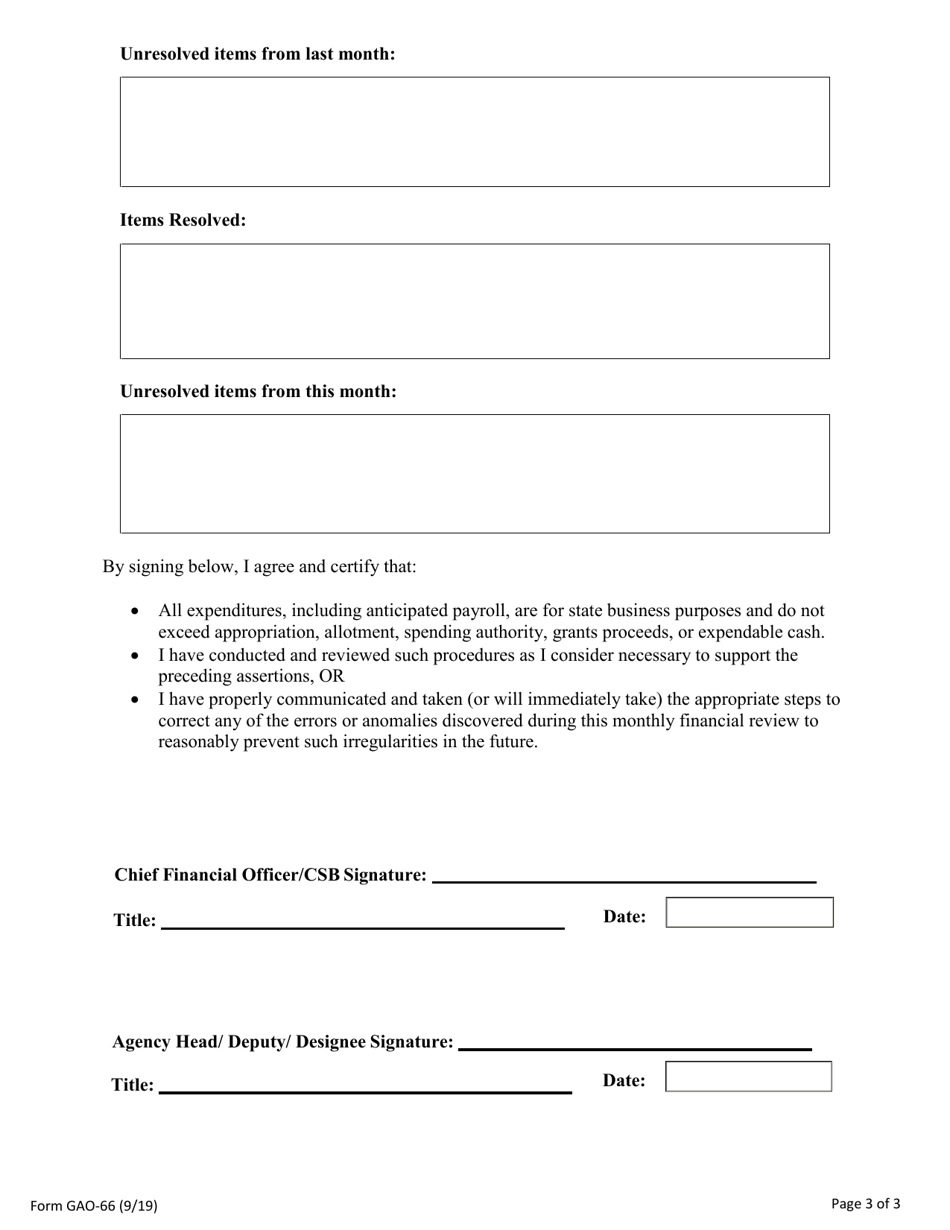 Form GAO-66 Monthly Financial Review and Verification - Arizona, Page 3