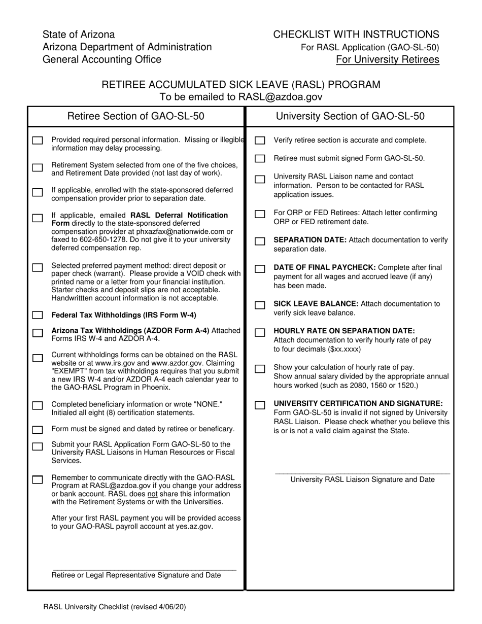 Rasl University Employee Checklist - Arizona, Page 1