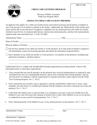 Document preview: Form CC105 Animal on Child Care Facility Premises - Alaska
