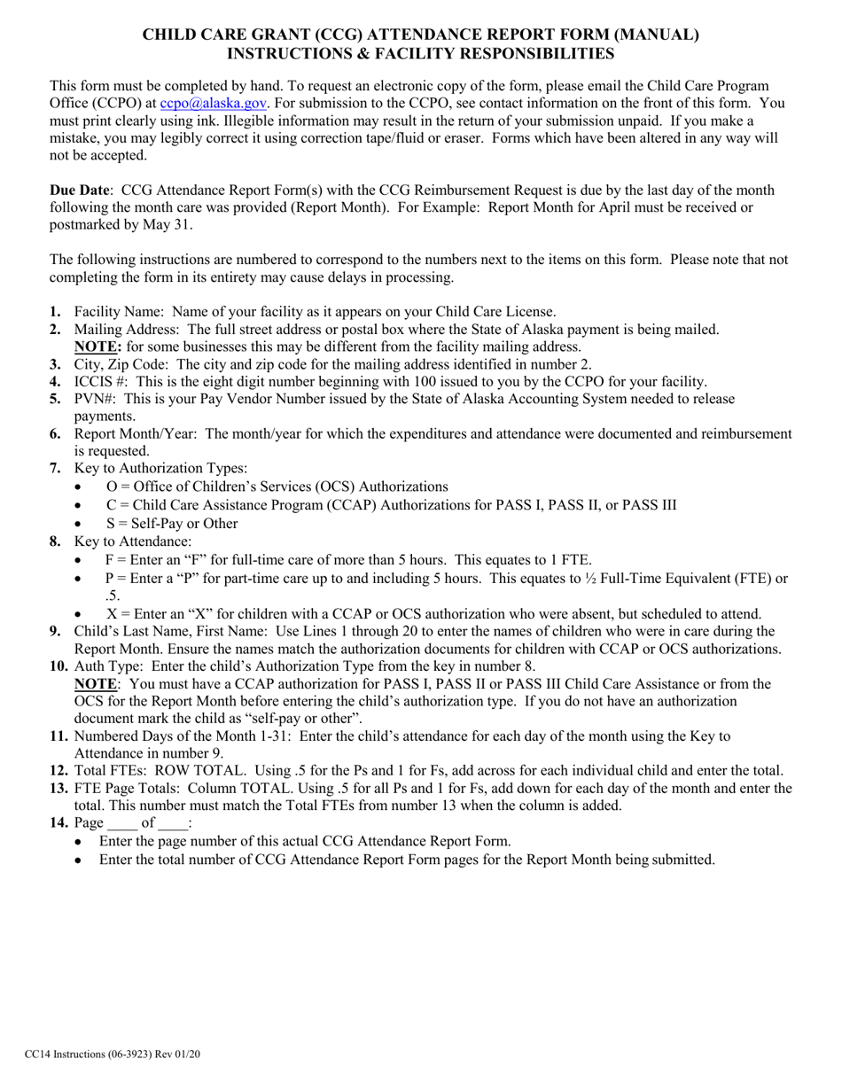 Form CC14 Child Care Grant (Ccg) Attendance Report Form (Manual) - Alaska, Page 2