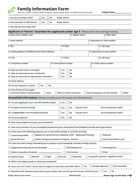 Family Information Form - Alaska Download Pdf