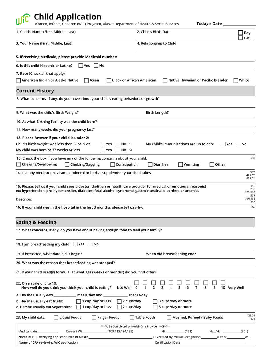 Alaska Child Application - Fill Out, Sign Online and Download PDF ...
