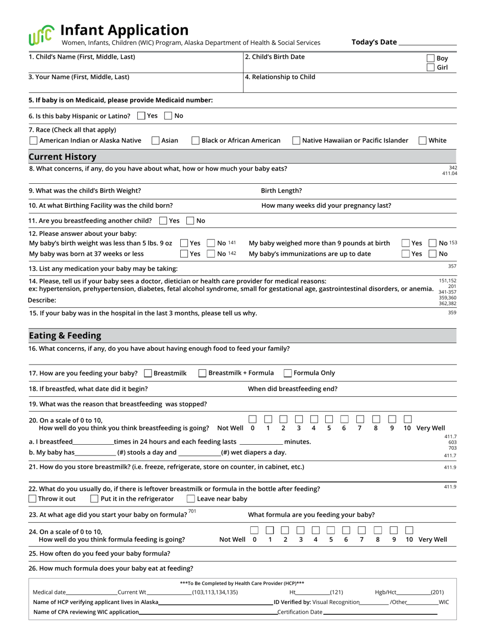 Infant Application - Alaska, Page 1