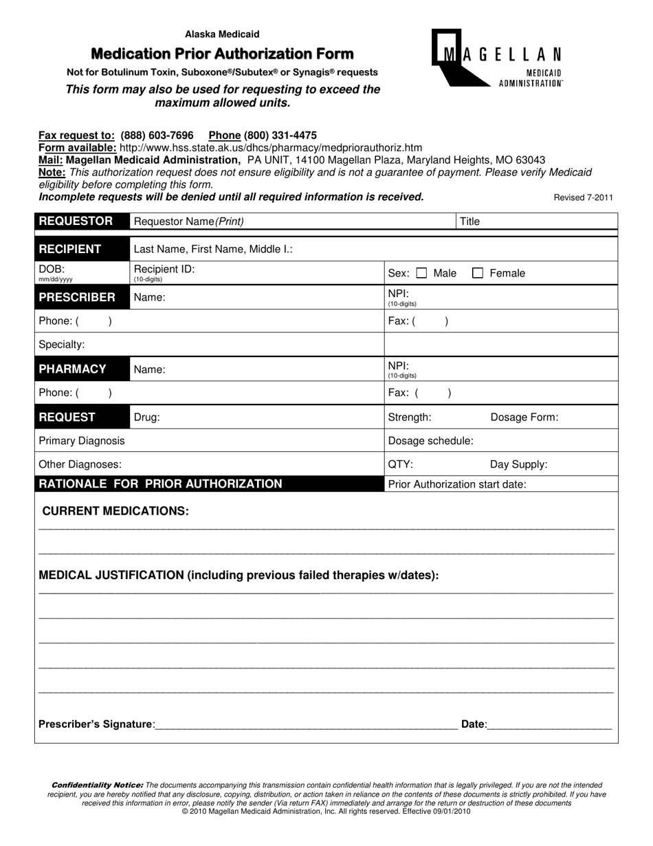 Medication Prior Authorization Form - Alaska, Page 1