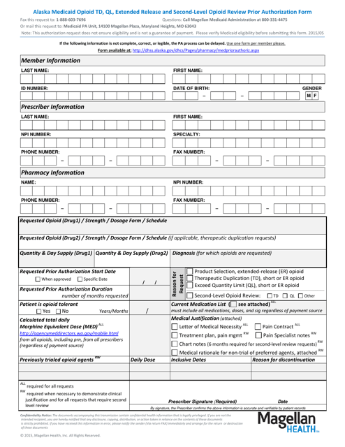 Alaska Medicaid Opioid Td, Ql, Extended Release and Second-Level Opioid Review Prior Authorization Form - Alaska Download Pdf