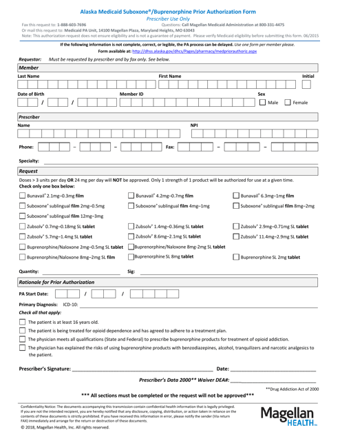 Alaska Medicaid Suboxone / Buprenorphine Prior Authorization Form - Alaska Download Pdf