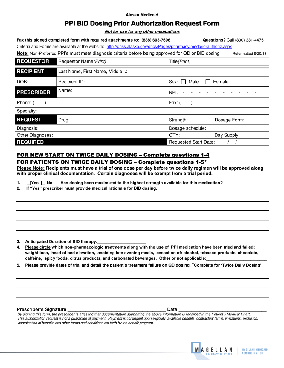 Ppi Bid Dosing Prior Authorization Request Form - Alaska, Page 1