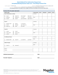 Alaska Medicaid Prior Authorization Request Form - Hemophilia/Bleeding Disorder Intake Form - Prescribing/Treatment Plan - Alaska, Page 2