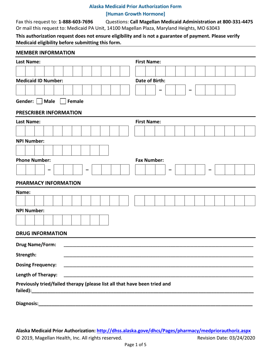 Alaska Alaska Medicaid Prior Authorization Form - Human Growth Hormone ...