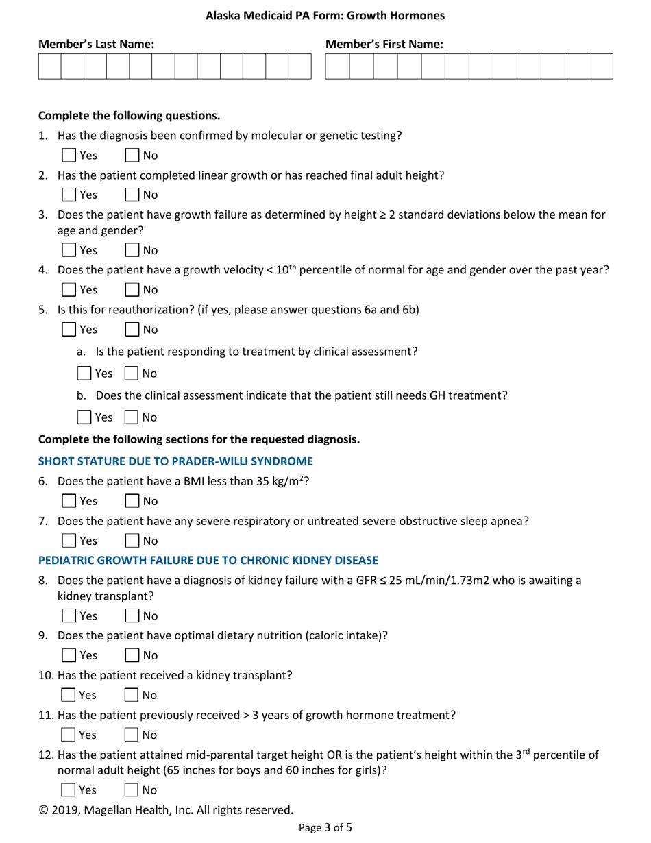 Alaska Medicaid Prior Authorization Form - Human Growth Hormone - Alaska, Page 3