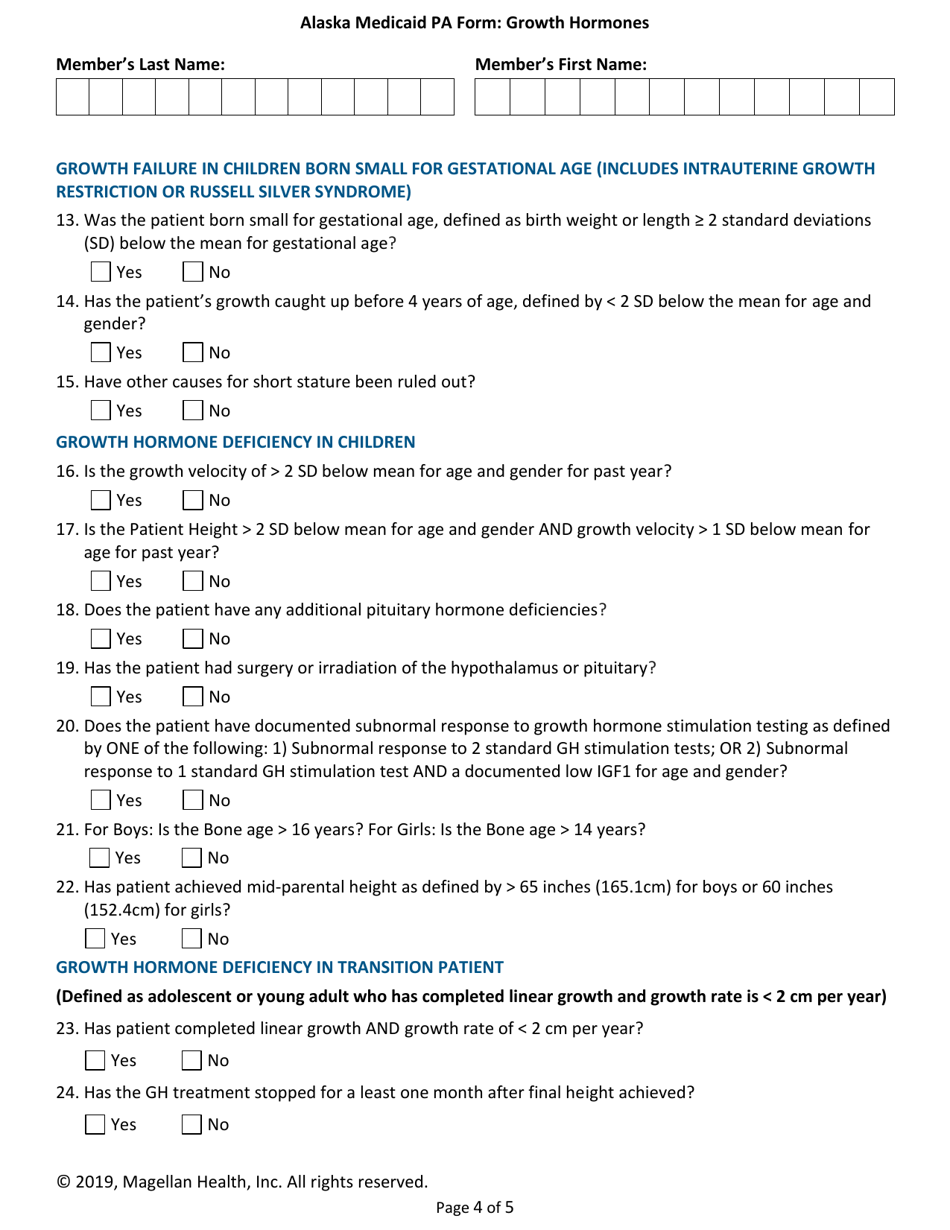 Alaska Medicaid Prior Authorization Form - Human Growth Hormone - Alaska, Page 4