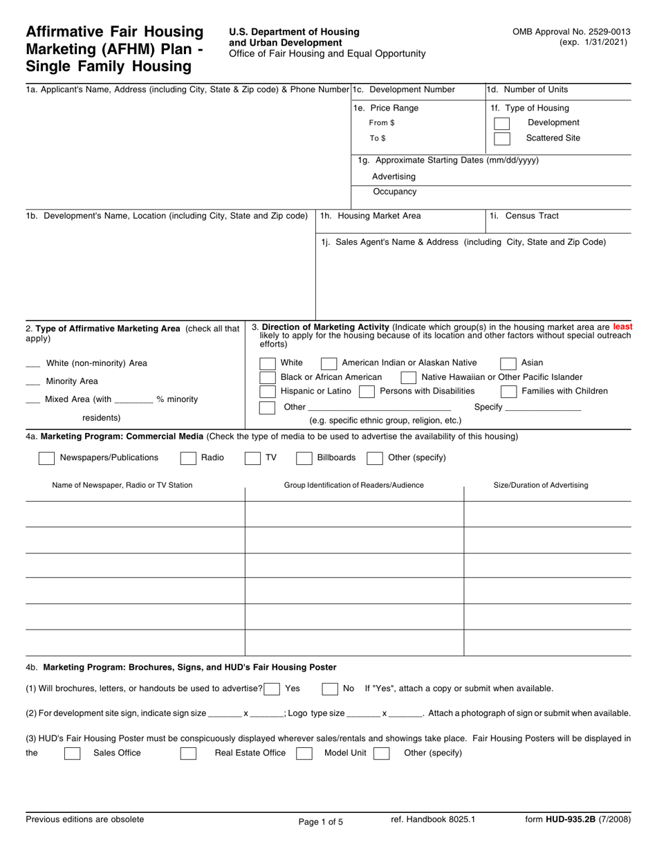 Fillable Form Affirmative Fair Housing Marketing Plan Single Family